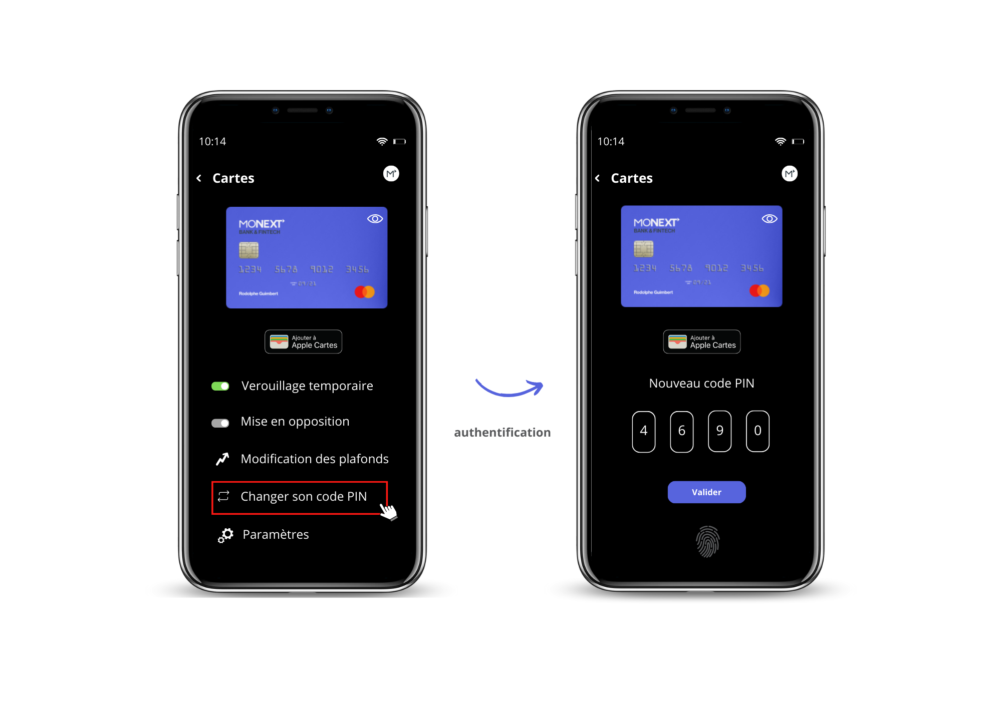 Mockup changement code PIN